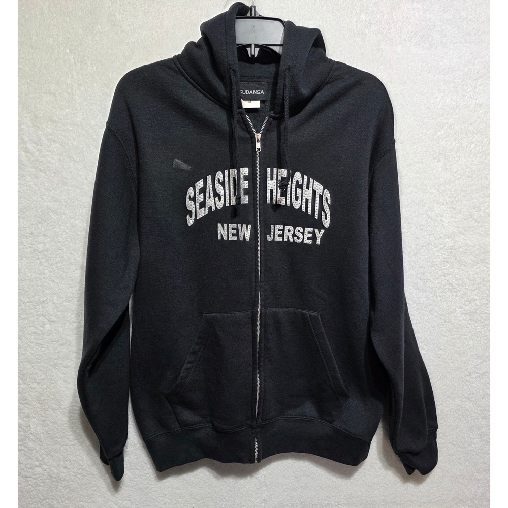 Sudansa Black Seaside Heights New Jersey Full Zip Hoodie Sweatshirt Size M